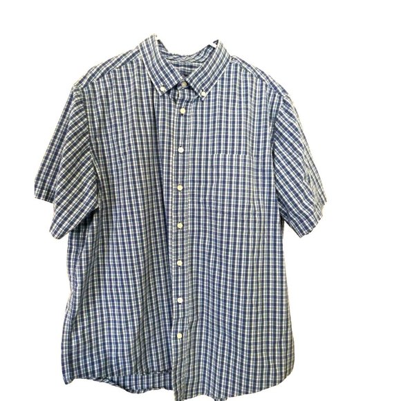 Blue Plaid Shirt Western Cowboy Buttons Short Sleeve George 2XL - Picture 1 of 5